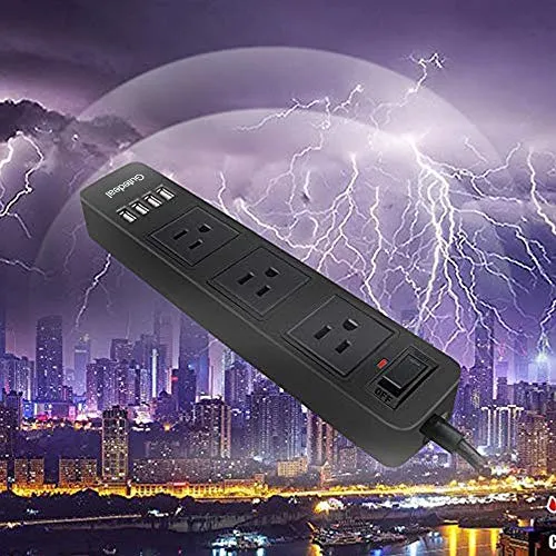 2 Prong Power Strip, 3-Outlet Surge Protector Power Strip with 4 USB Charging Ports, 6.6ft Extension Long Cord for Smartphone Home Indoor Office Desktop, Black