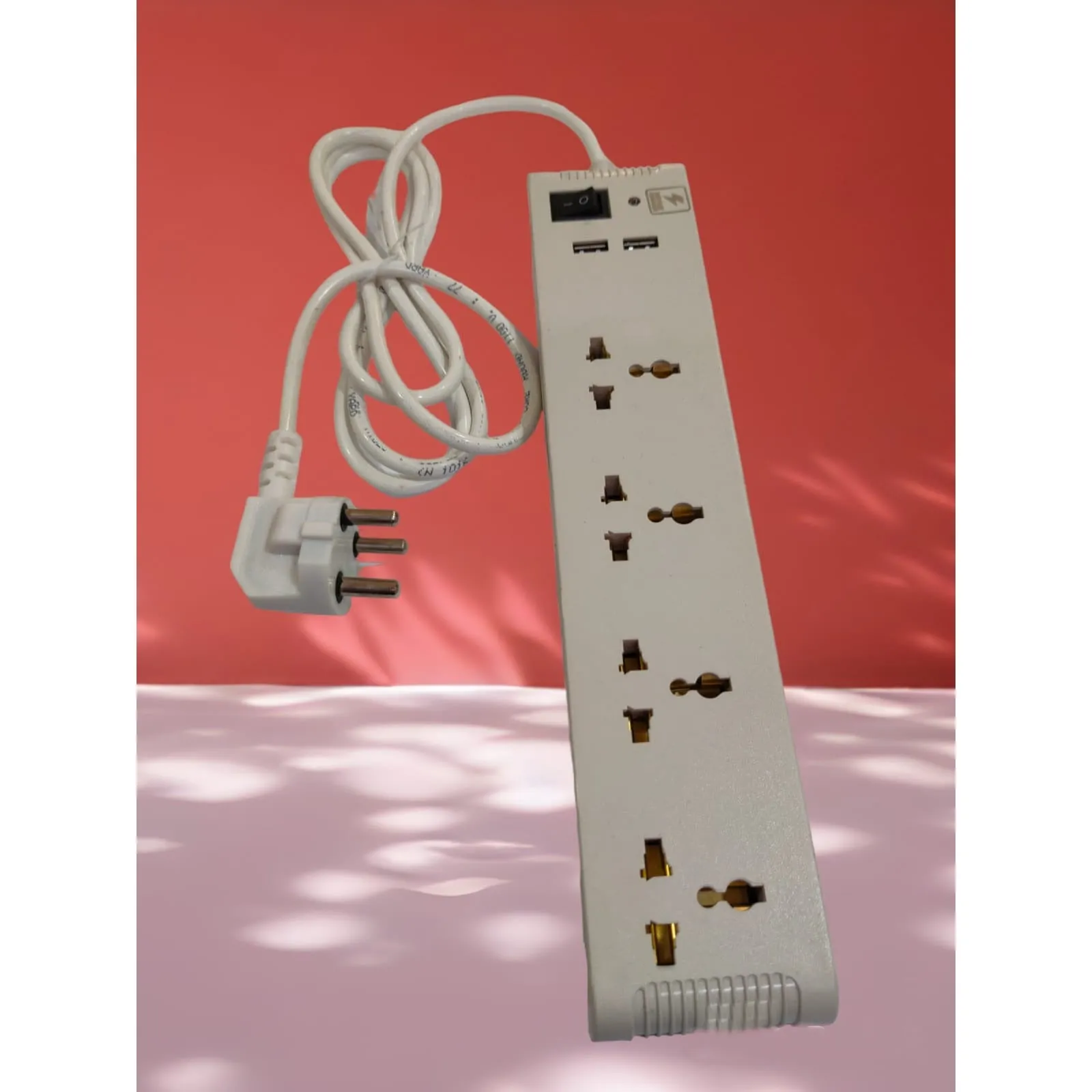 4 Switch 2 USB Ports Extension Board with Spike and Surge Protection, Extension Board with Insulated Wire, 4 Sockets & 1 Switch 3 core Long 195 cm Wire 6 A with 3 Pin Wall Plug