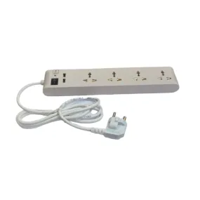 4 Switch 2 USB Ports Extension Board with Spike and Surge Protection, Extension Board with Insulated Wire, 4 Sockets & 1 Switch 3 core Long 195 cm Wire 6 A with 3 Pin Wall Plug