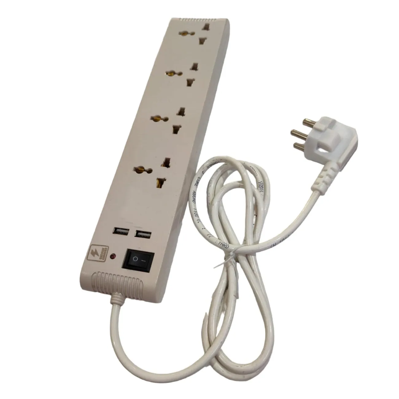 4 Switch 2 USB Ports Extension Board with Spike and Surge Protection, Extension Board with Insulated Wire, 4 Sockets & 1 Switch 3 core Long 195 cm Wire 6 A with 3 Pin Wall Plug