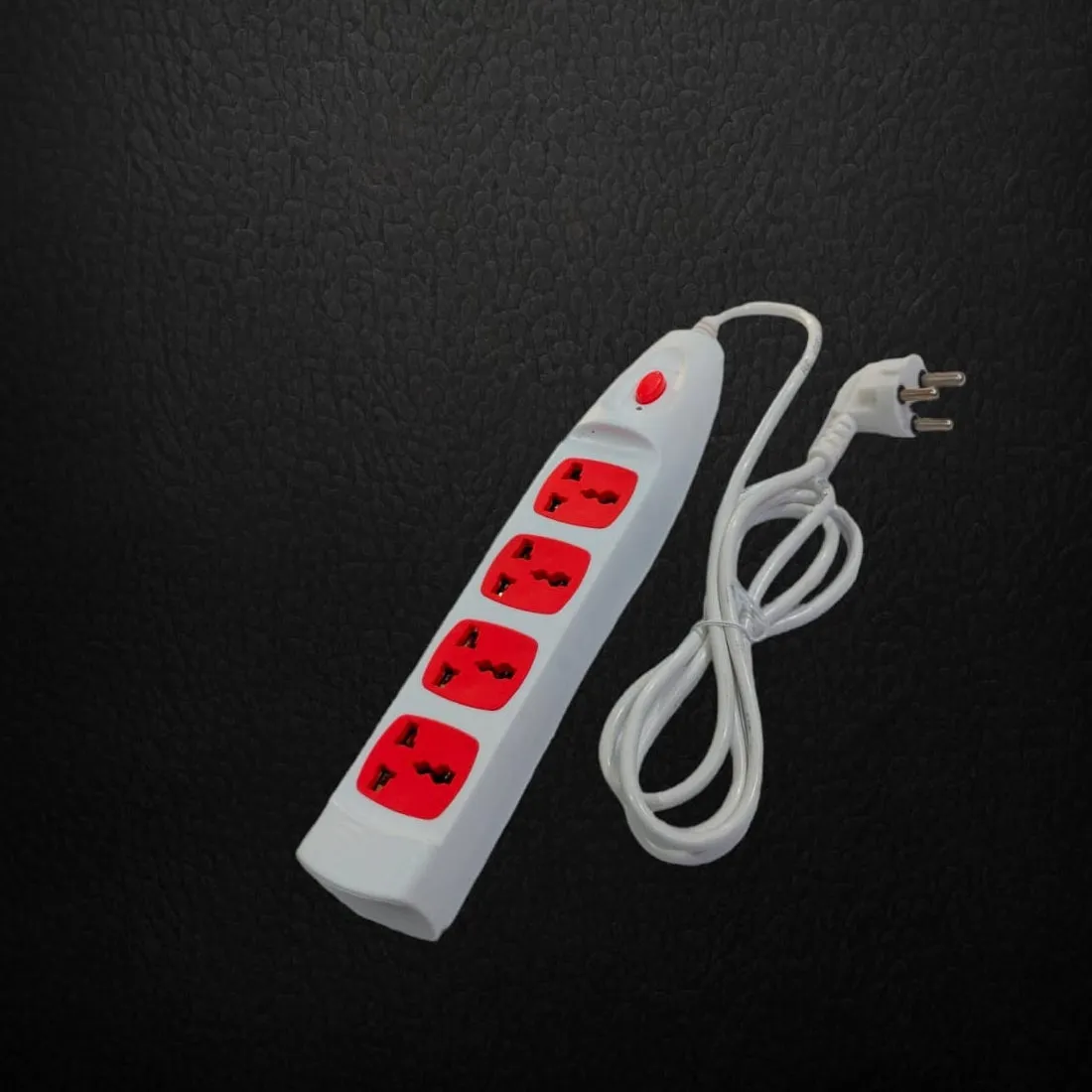 4-way Extension Board with Spike and Surge Protection, Extension Board with Insulated Wire, 4 Sockets & 1 Push Switch 3 core Long 195 cm Wire 6 A with 3 Pin Wall Plug
