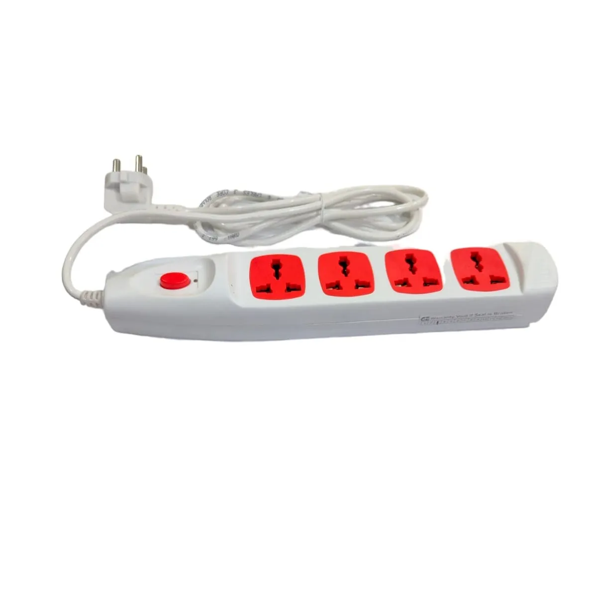 4-way Extension Board with Spike and Surge Protection, Extension Board with Insulated Wire, 4 Sockets & 1 Push Switch 3 core Long 195 cm Wire 6 A with 3 Pin Wall Plug