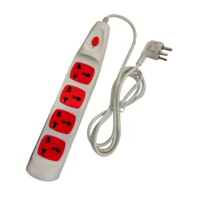 4-way Extension Board with Spike and Surge Protection, Extension Board with Insulated Wire, 4 Sockets & 1 Push Switch 3 core Long 195 cm Wire 6 A with 3 Pin Wall Plug