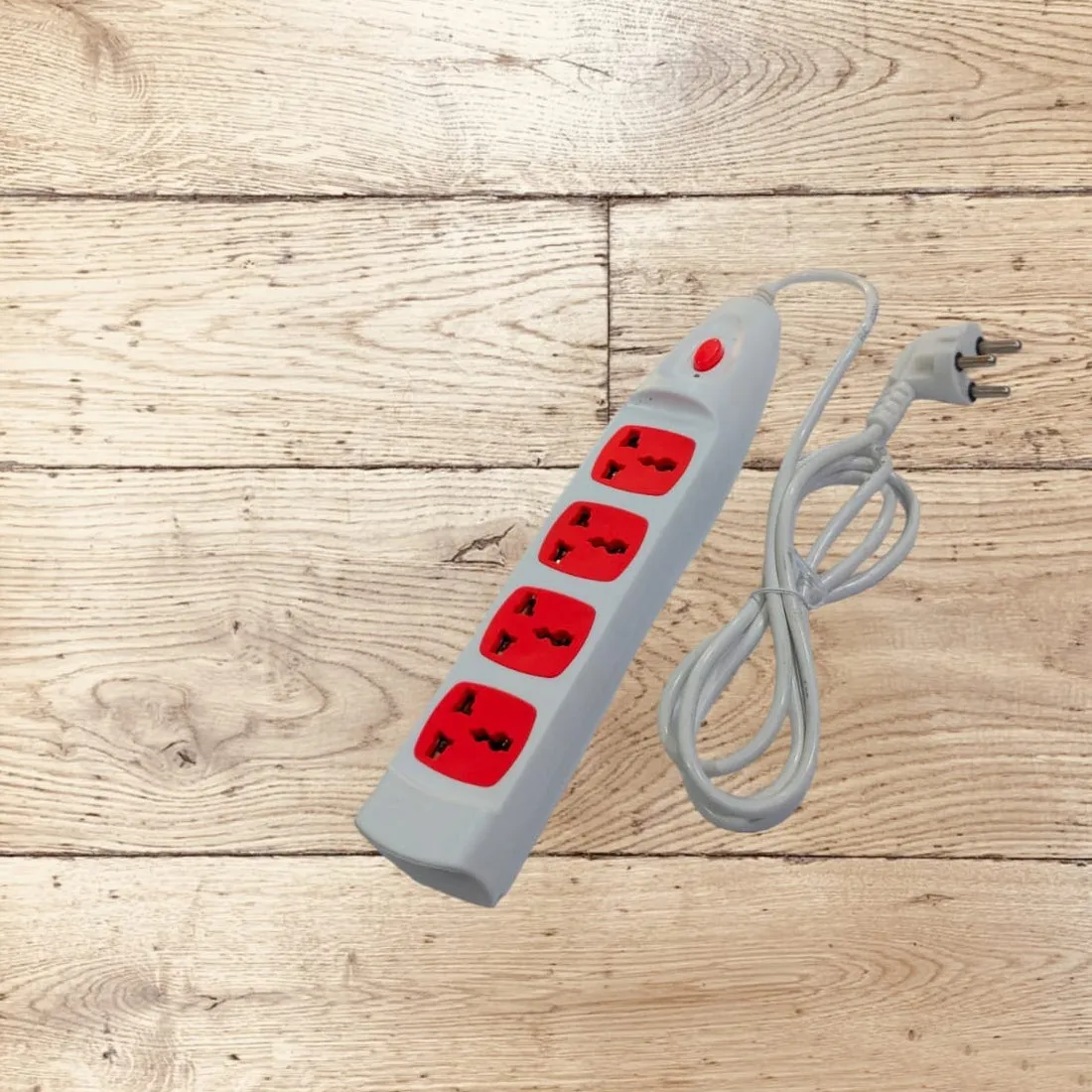 4-way Extension Board with Spike and Surge Protection, Extension Board with Insulated Wire, 4 Sockets & 1 Push Switch 3 core Long 195 cm Wire 6 A with 3 Pin Wall Plug