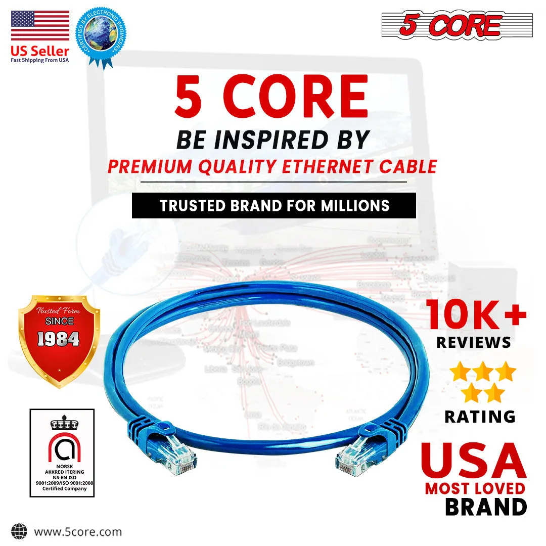 5 CORE 6 Pack Cat6 Ethernet Cable, Internet Network LAN Patch Cords,