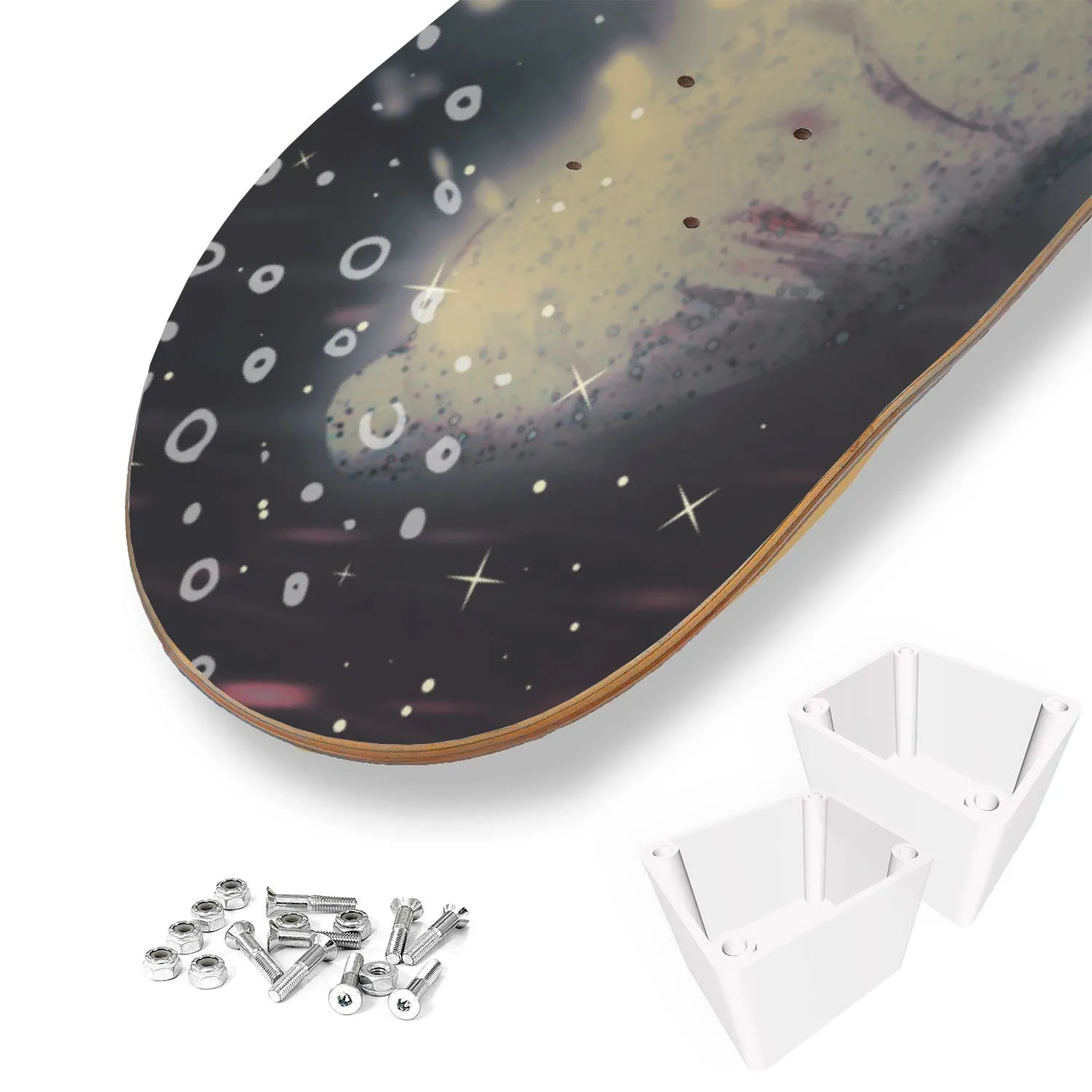 Abstract floating spaceman skateboard art