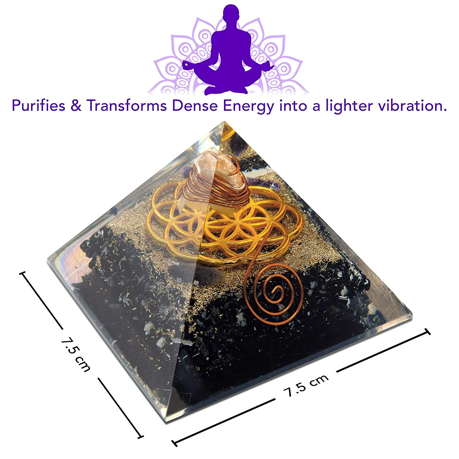 Amethyst Black Tourmaline Orgone Pyramid Reiki Chakra Balancing Energy