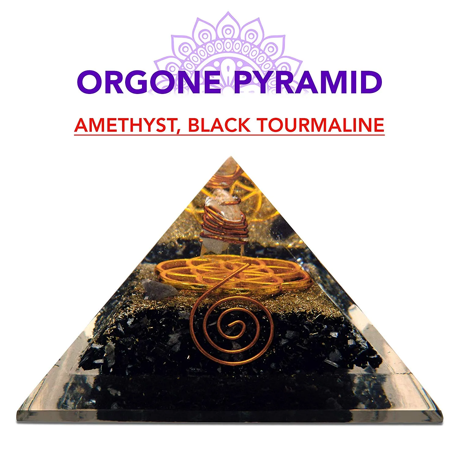 Amethyst Black Tourmaline Orgone Pyramid Reiki Chakra Balancing Energy