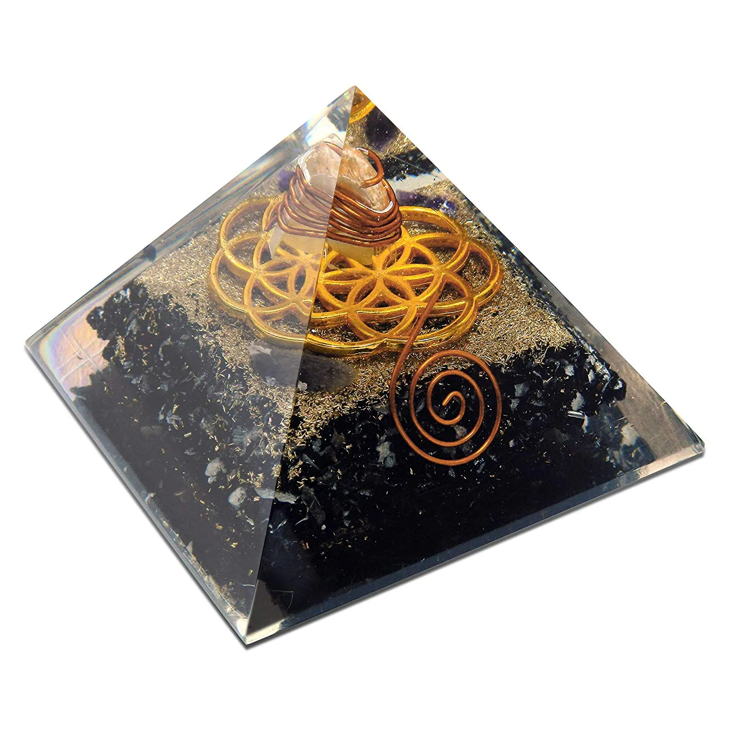 Amethyst Black Tourmaline Orgone Pyramid Reiki Chakra Balancing Energy