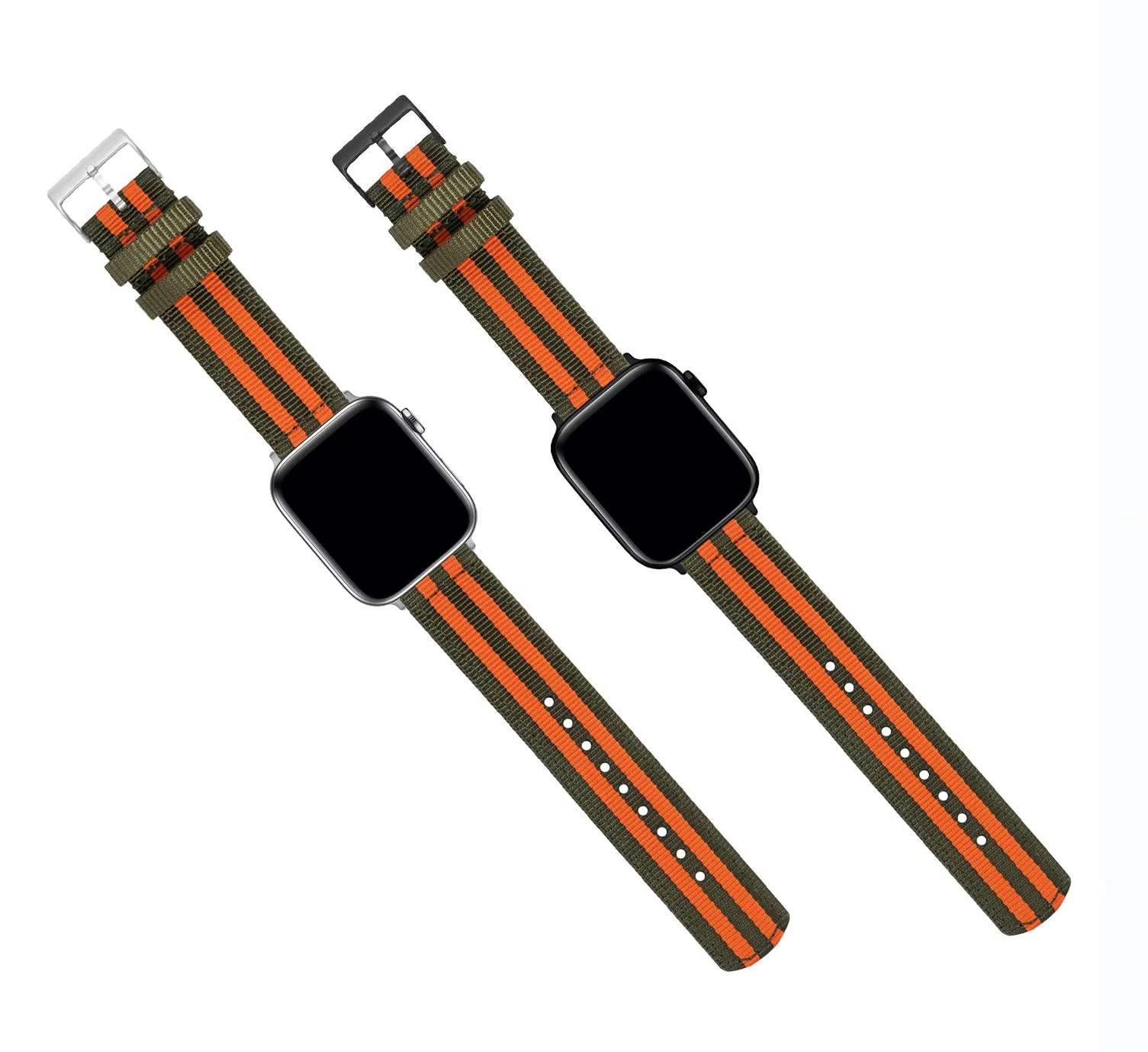 Apple Watch Two Piece NATO® Style Army Green Orange Watch Band (SALE)
