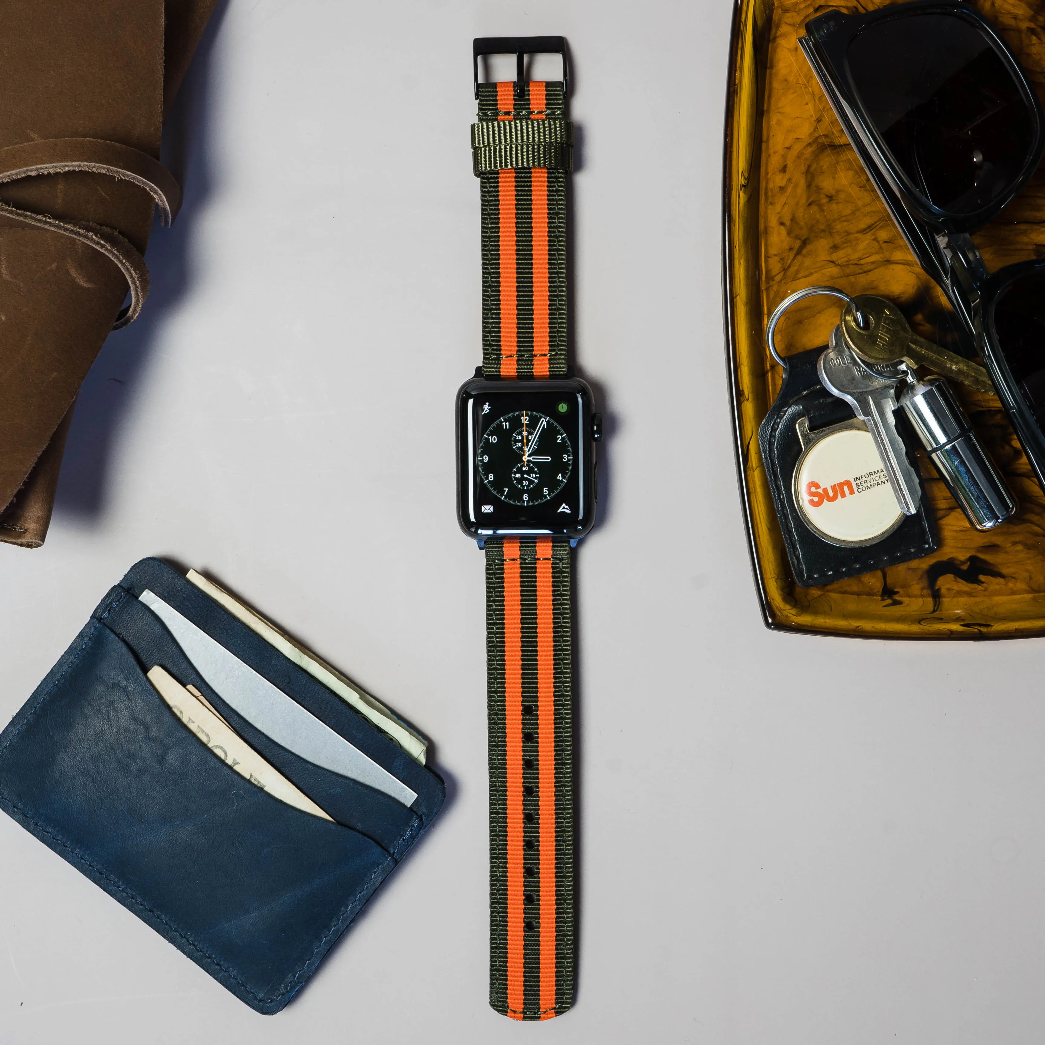 Apple Watch Two Piece NATO® Style Army Green Orange Watch Band (SALE)