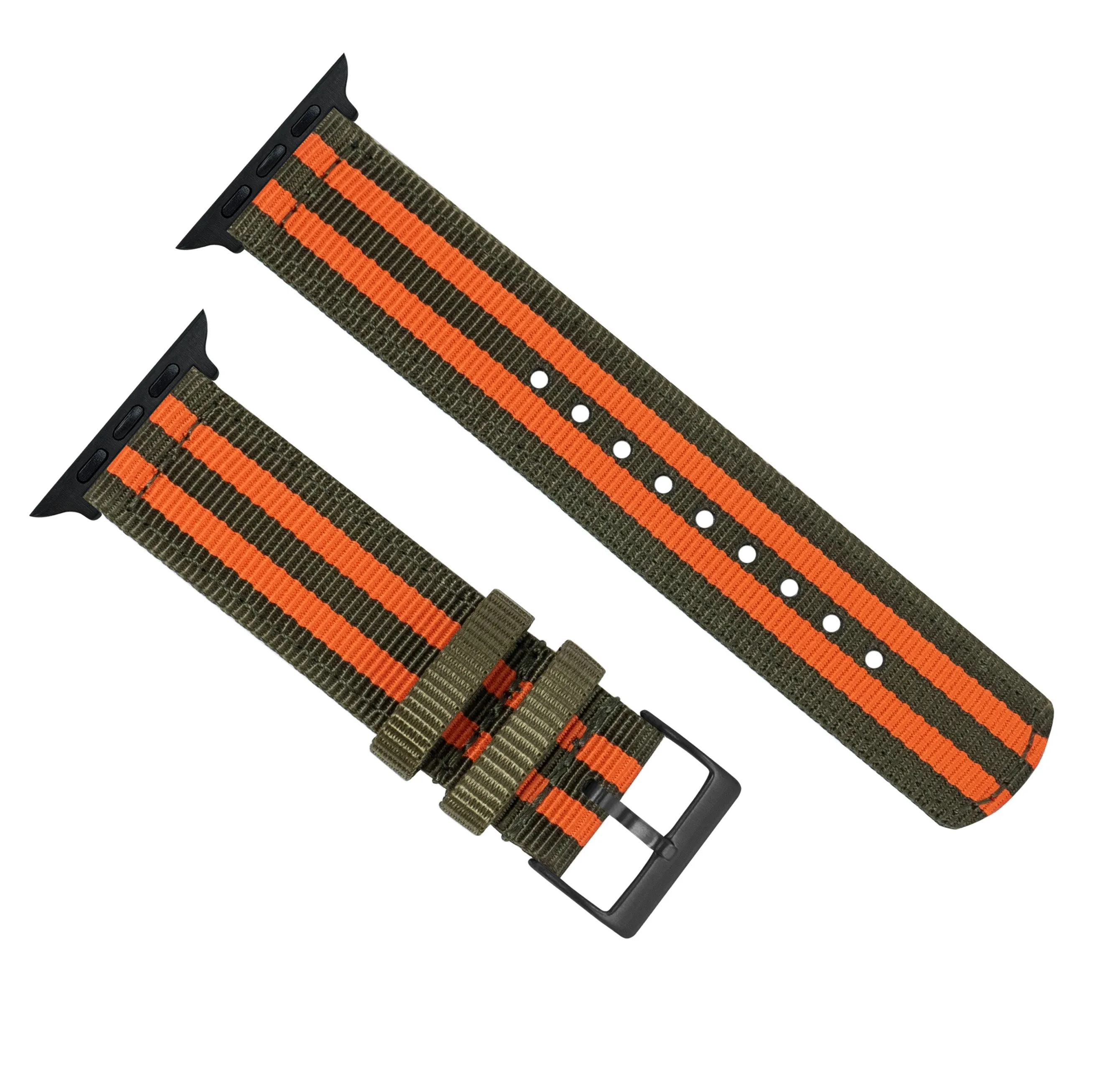 Apple Watch Two Piece NATO® Style Army Green Orange Watch Band (SALE)