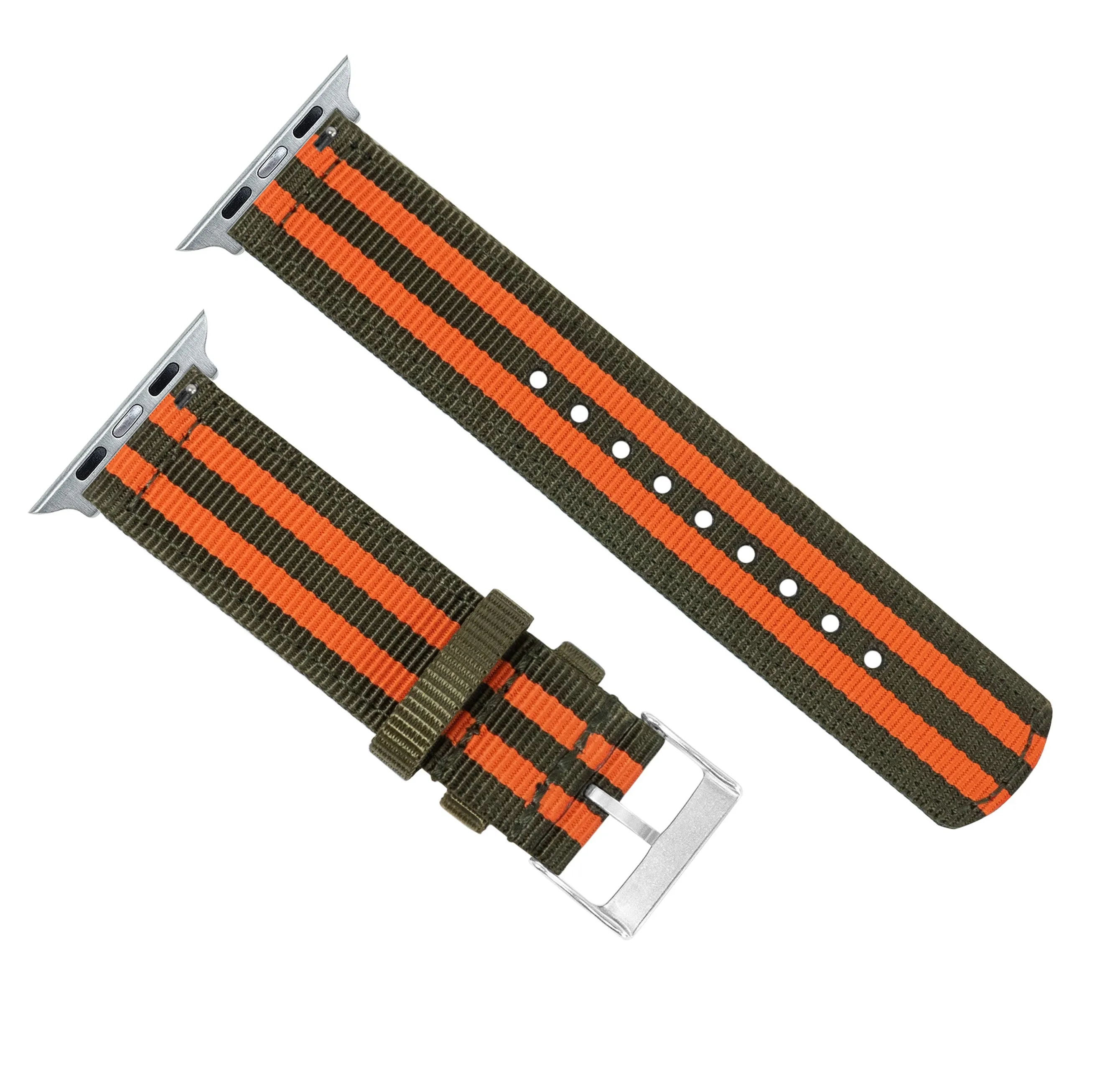Apple Watch Two Piece NATO® Style Army Green Orange Watch Band (SALE)