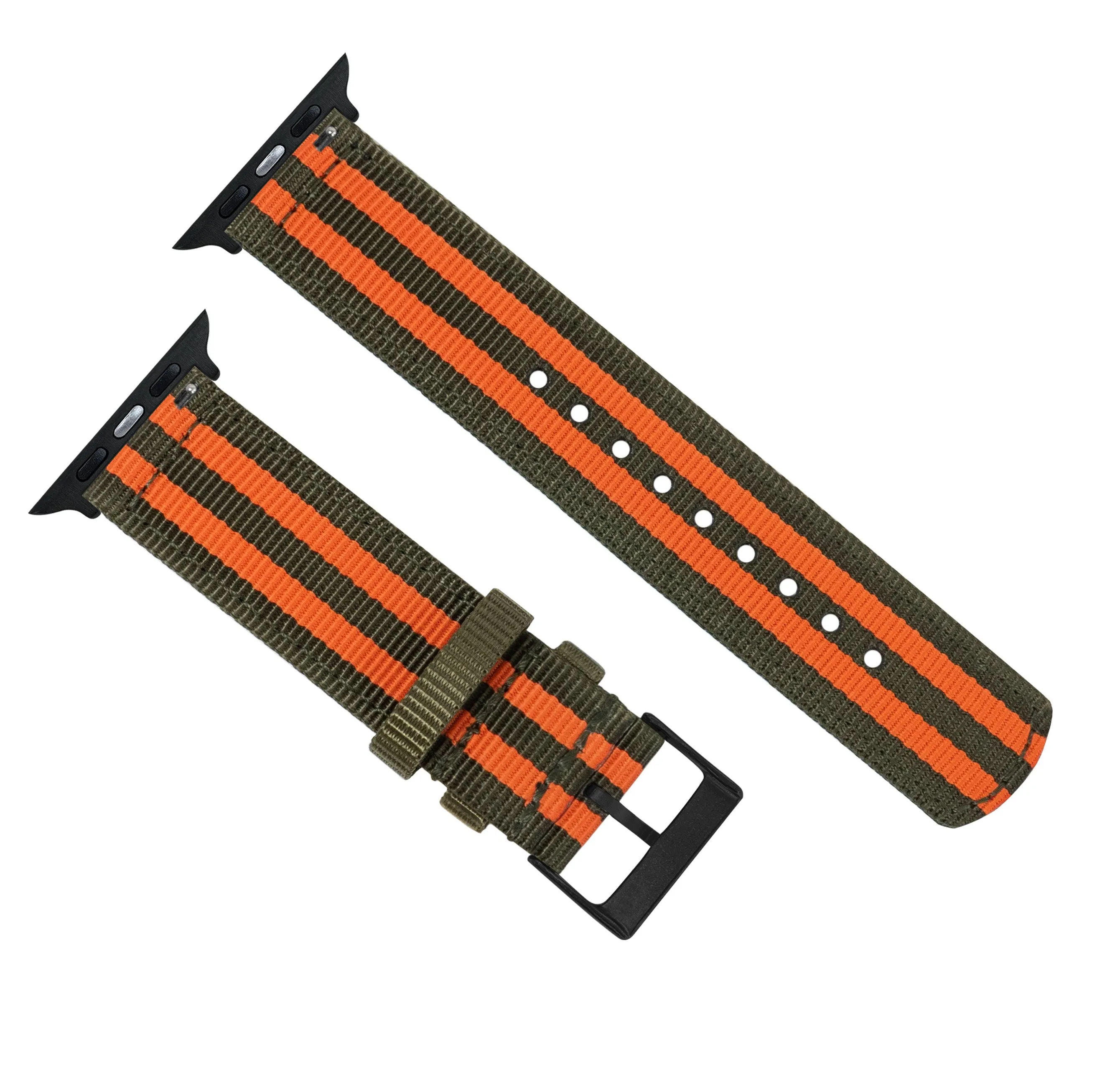 Apple Watch Two Piece NATO® Style Army Green Orange Watch Band (SALE)