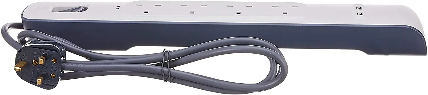 Belkin 4 Outlet Surge Protector with 2 x 2.4A Shared USB Charging, 2M Cable (BSV401sa2M)