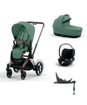 Cybex ePriam 5 Piece Pushchair Bundle with Cloud T Car Seat -  Leaf Green/Rose Gold