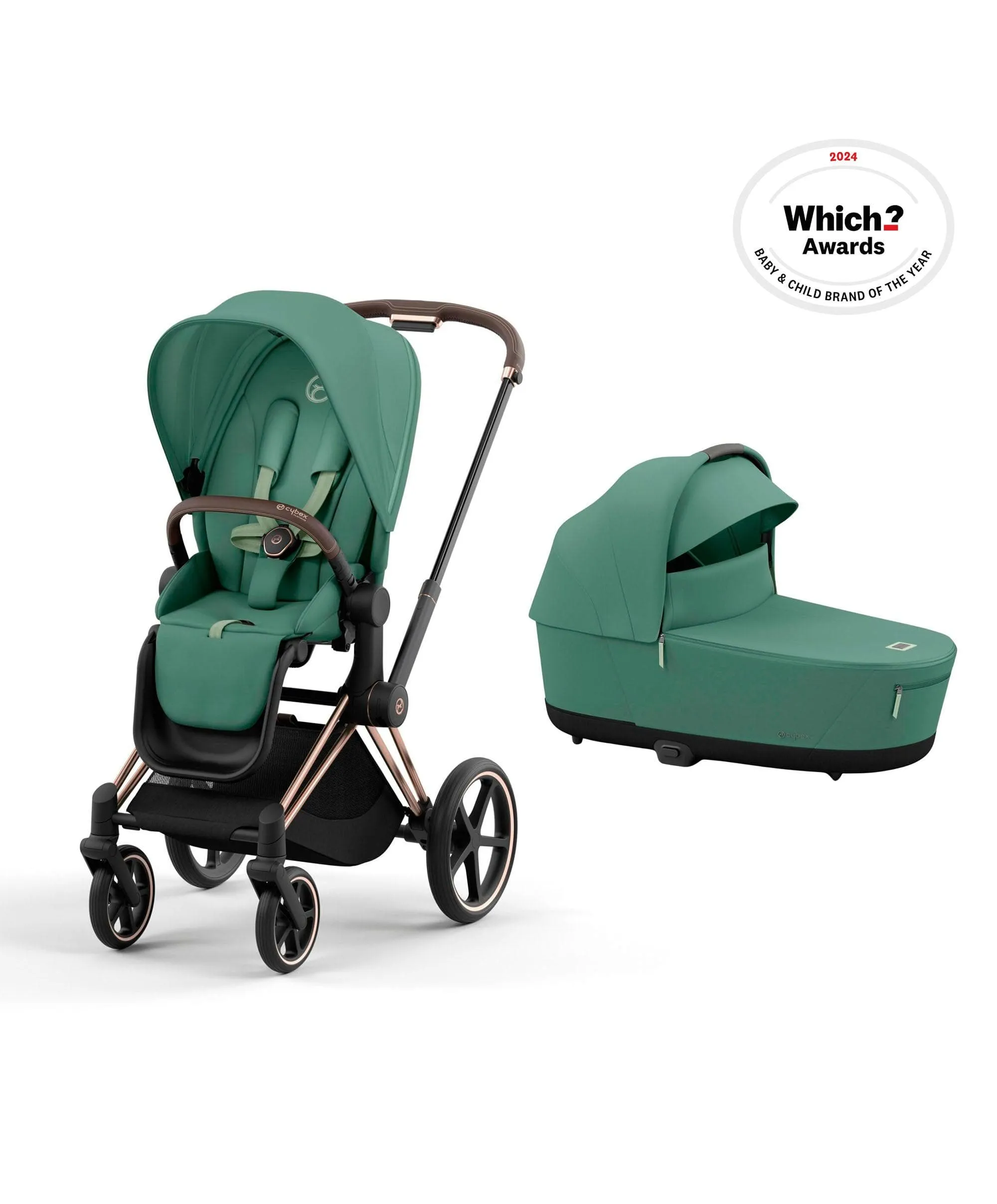 Cybex Priam 3 Piece Pushchair Bundle - Leaf Green/Rose Gold