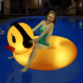 DeeprBetter Inflatable Duck Pool Float with Lights Solar Powered Pool Inflatables Duck Floaties for Adults Kids 42" Large Animal Swim Tube Ring Pool Float with Fast Valves Summer Beach Pool Lounge