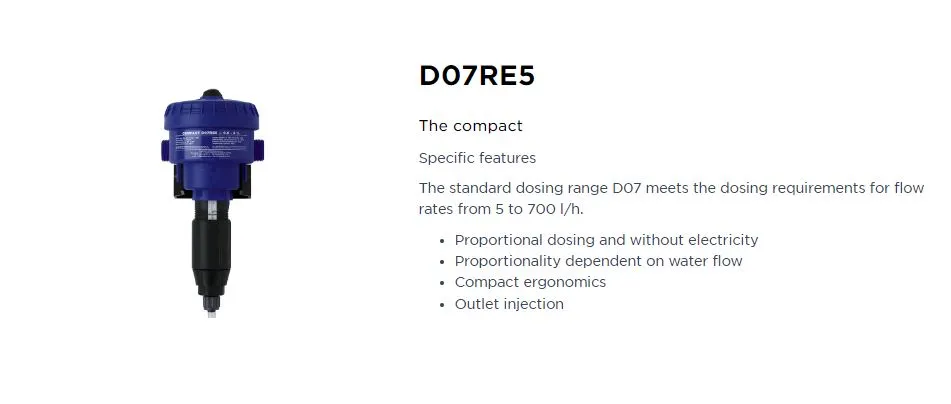 Dosatron D07RE5 0.15%-1.25% Compact Chemical Proportionate Dosing Pump (0.08-12LPM)