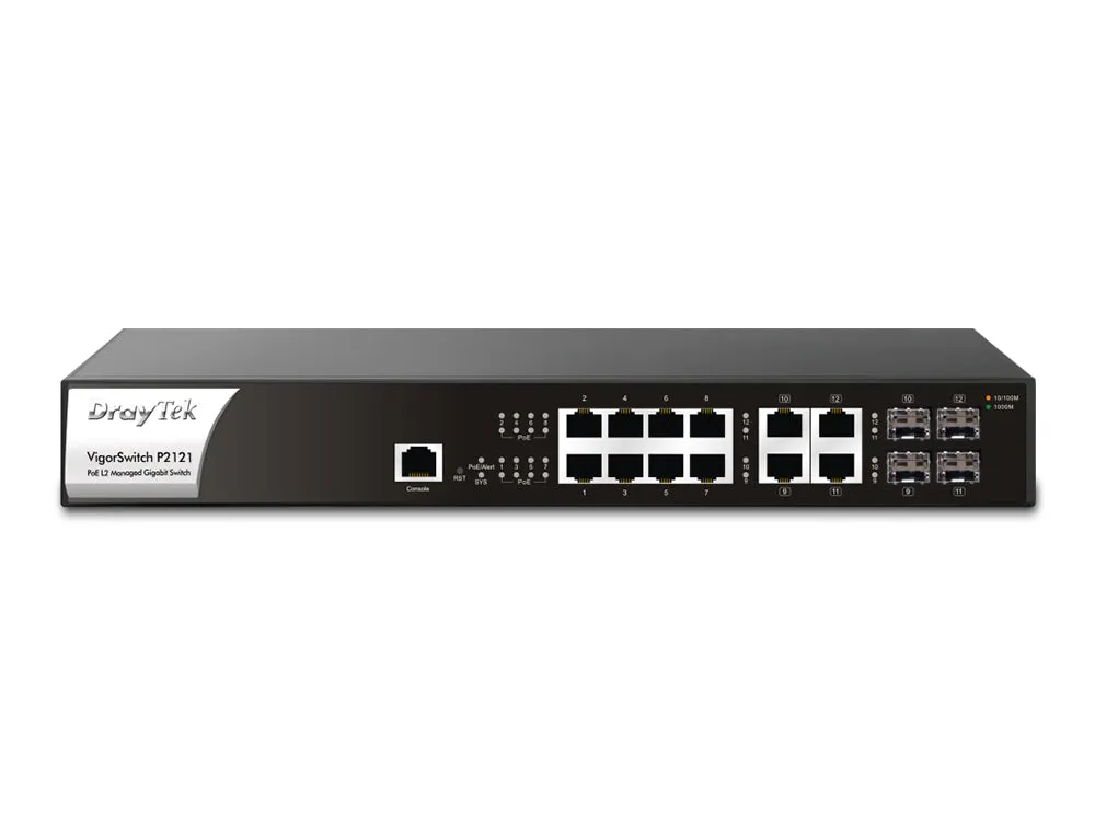 DrayTek P2121 VigorSwitch 8-Port Managed Gigabit PoE  Switch w/ 4x SFP