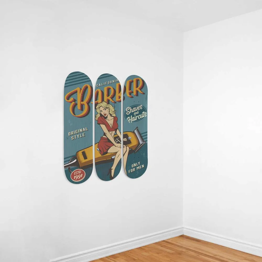 Fantastic Vintage Barber Illustration Skateboard Wall Art