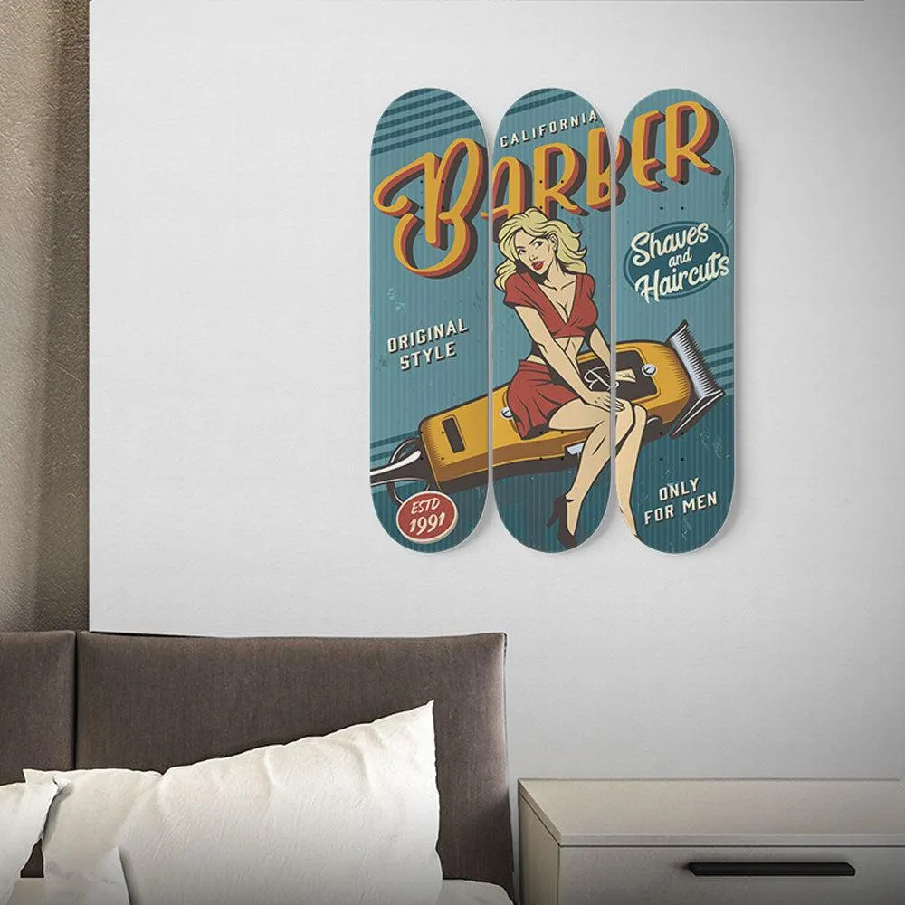 Fantastic Vintage Barber Illustration Skateboard Wall Art