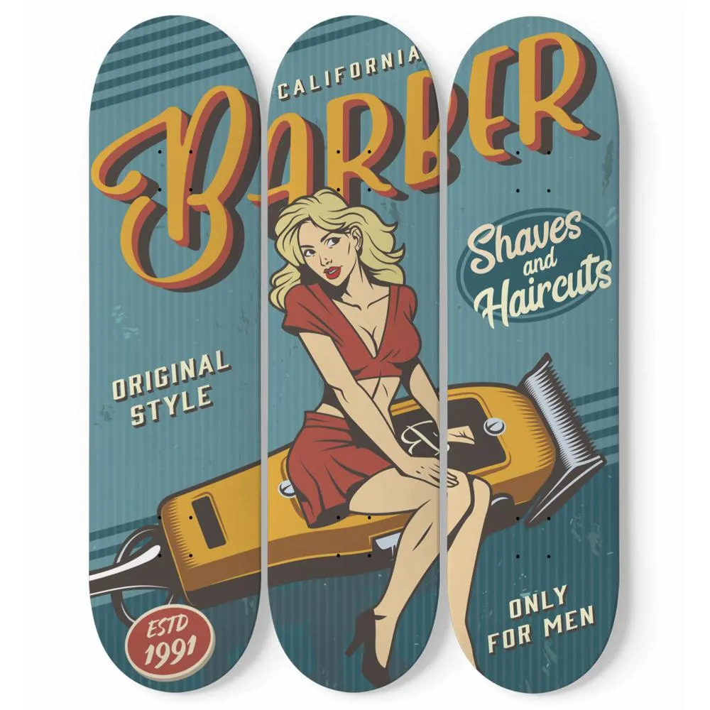 Fantastic Vintage Barber Illustration Skateboard Wall Art