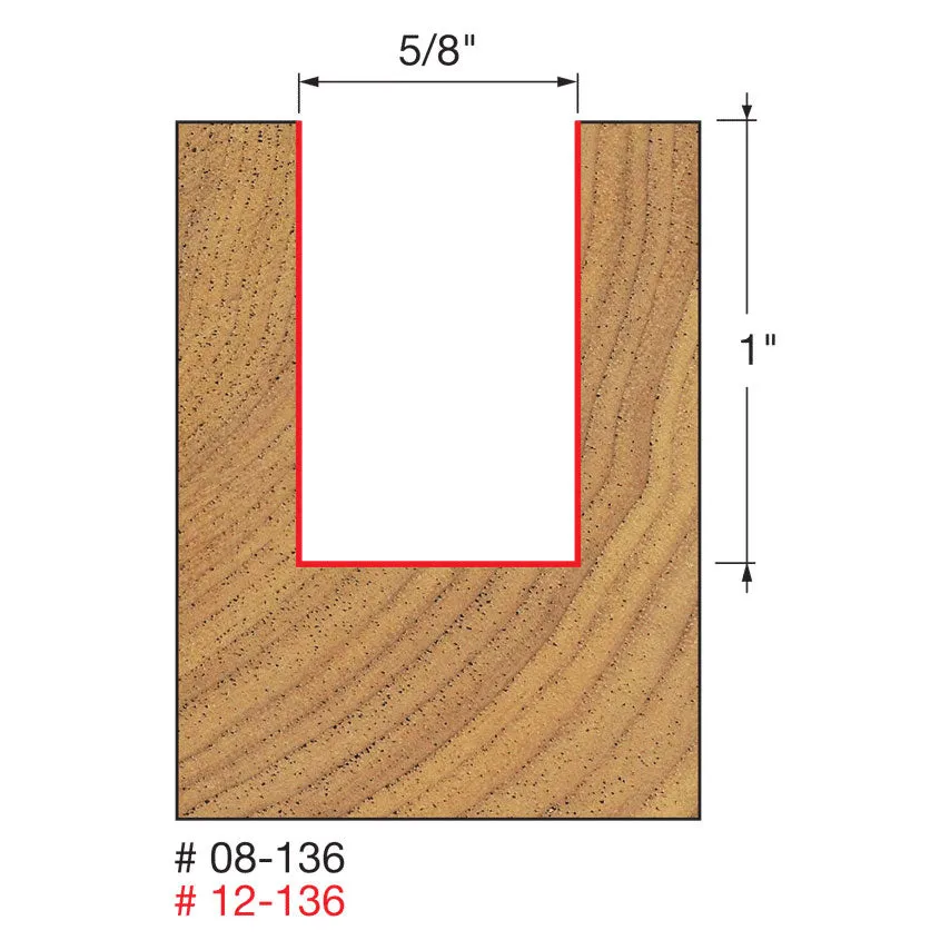 Freud 08-136 5/8" (Dia.) Double Flute Straight Bit with 3/8" Shank