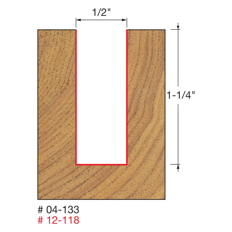 Freud 12-118 1/2" (Dia.) Double Flute Straight Bit (Double Grind)