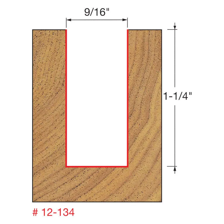 Freud 12-134 9/16" (Dia.) Double Flute Straight Bit (Double Grind)