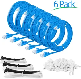 Maximm Cat6 Flat Ethernet Cable, 3 Feet, Black - 6 Pack - High Speed Internet LAN Cable with Snagless RJ45 Connectors for Fast Computer Networking   Cable Clips and Ties