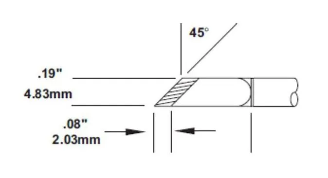 Metcal SMTC-0161 600 Series 45° Knife, 2.03mm Thin Tinned Length Rework Cartridge, 4.8mm