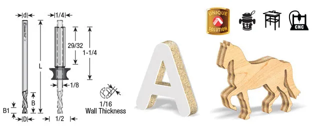 Miniature Compression Router Bit | 1⁄8 Dia x 13⁄16 x 1⁄4" Shank 3 Piece Set | 46184 | 738685999844