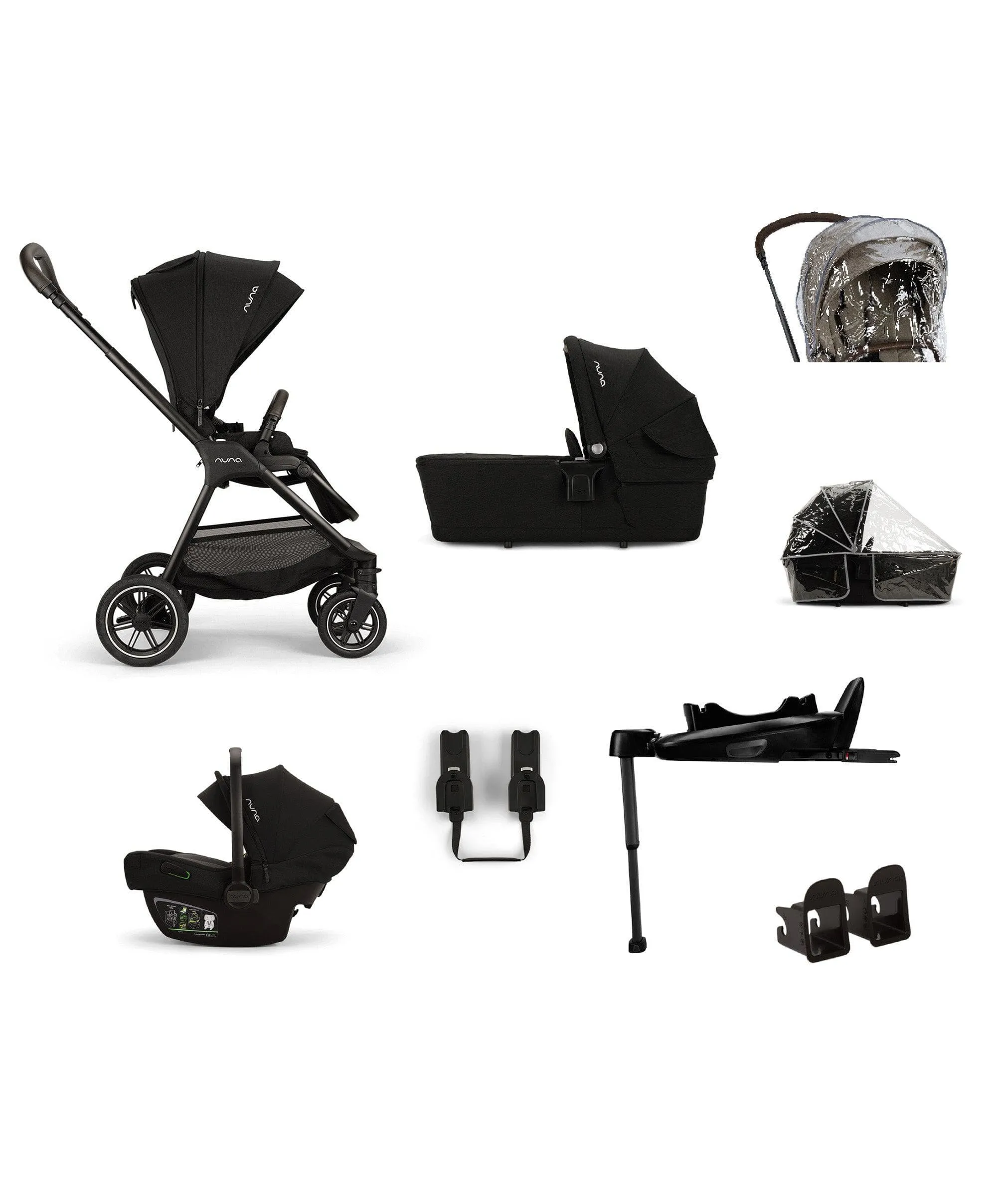 Nuna Triv Next Pushchair 4 Piece Travel Bundle with PIPA Next Car Seat & Base - Caviar