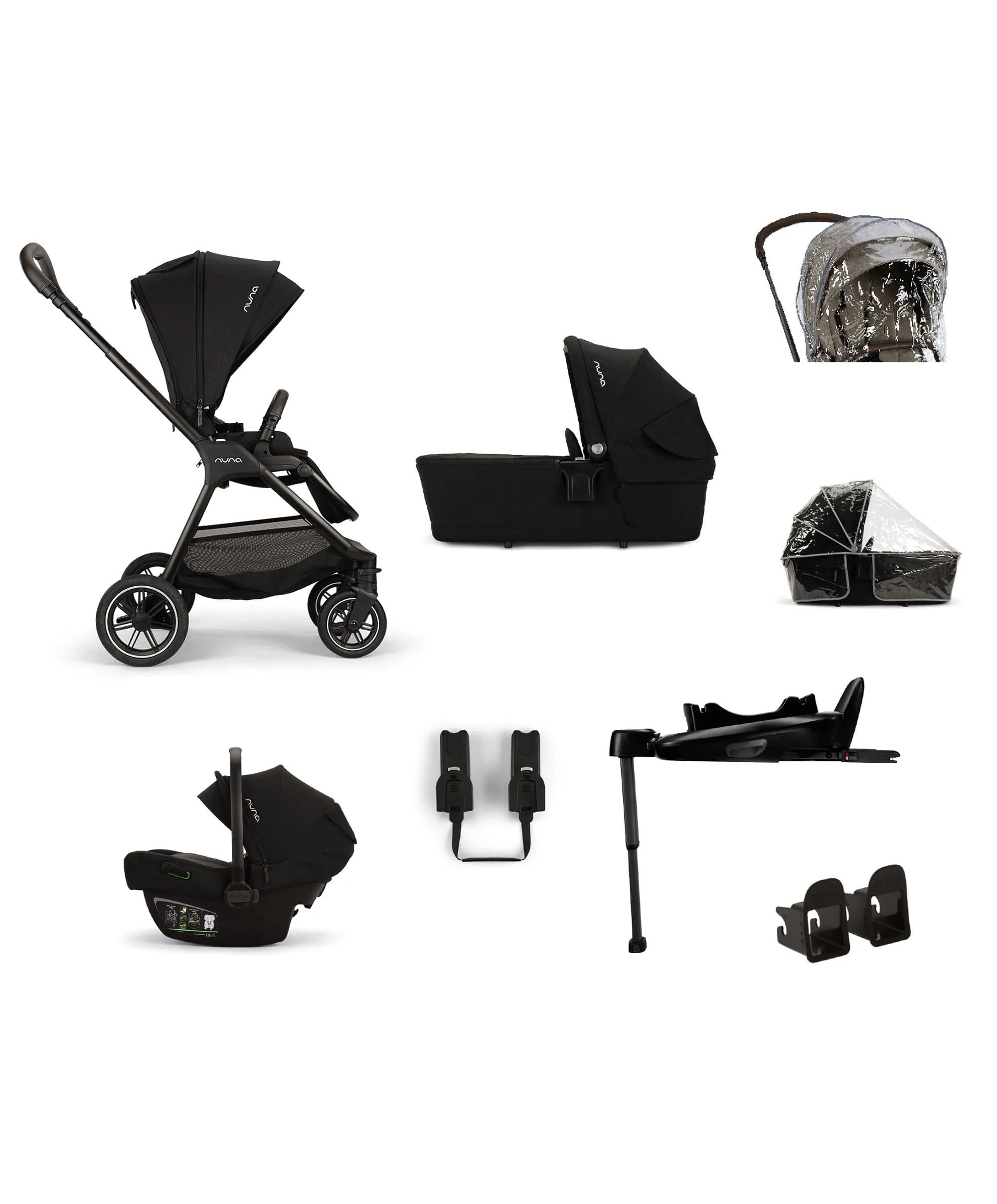Nuna Triv Next Pushchair 4 Piece Travel Bundle with PIPA Next Car Seat & Base - Caviar