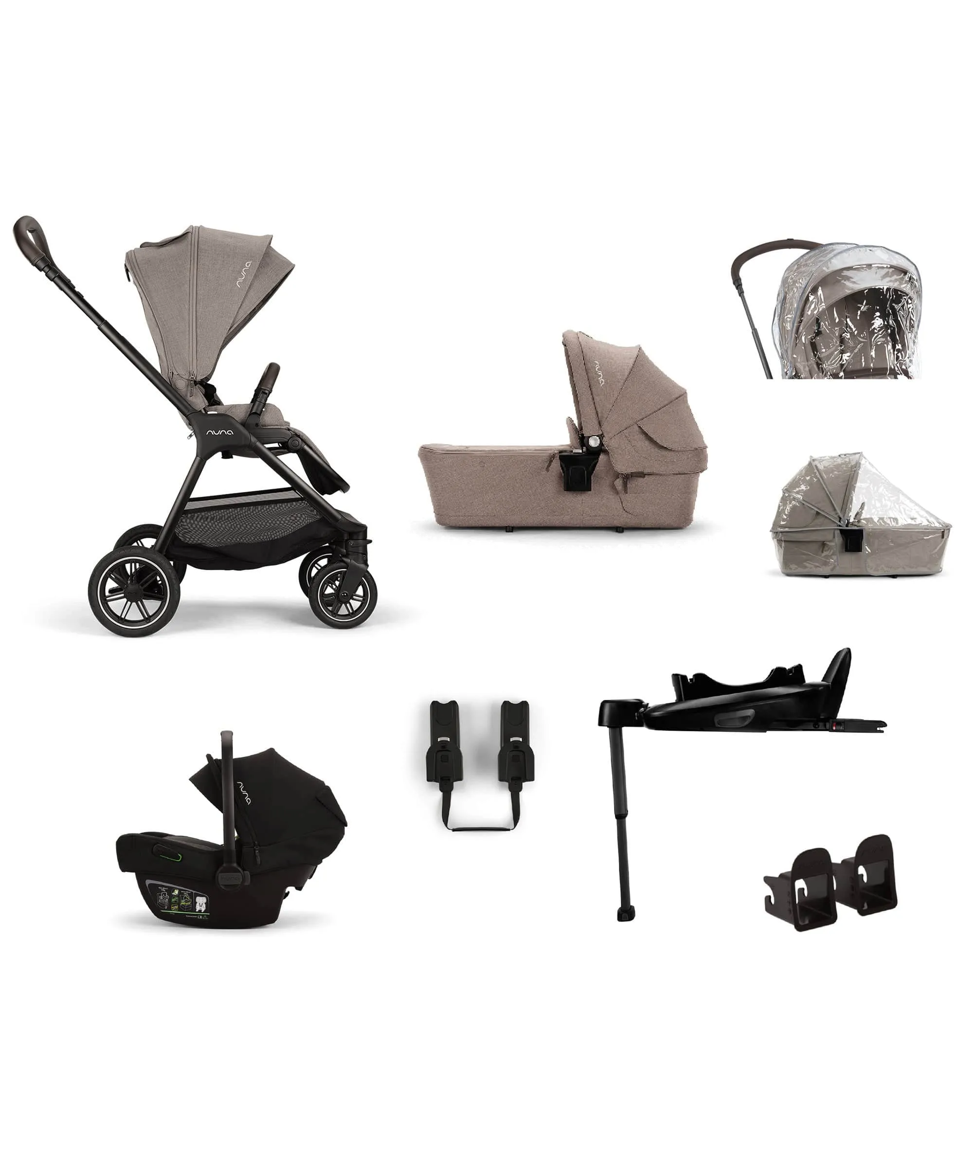 Nuna Triv Next Pushchair 4 Piece Travel Bundle with PIPA Next Car Seat & Base - Cedar