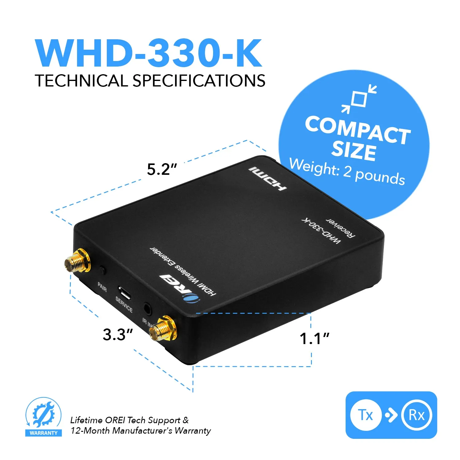 OREI WHD-330-K: Wireless HDMI Transmitter & Receiver Extender upto 300 ft 1080P