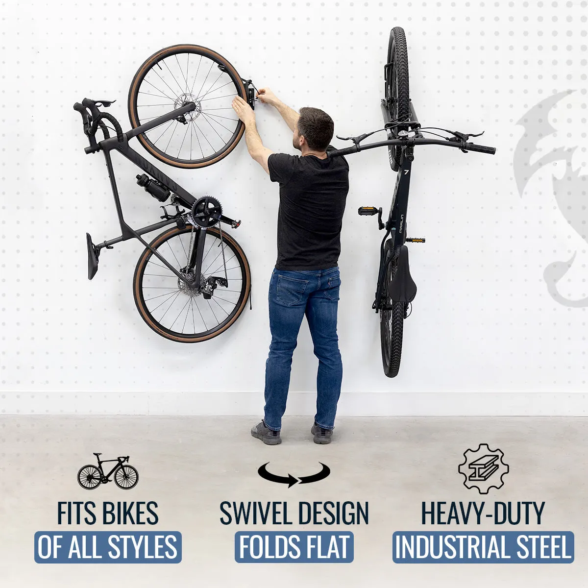 OUTLET | Swivel Mount Bike Storage Rack | Garage Wall Hook | Deep Water