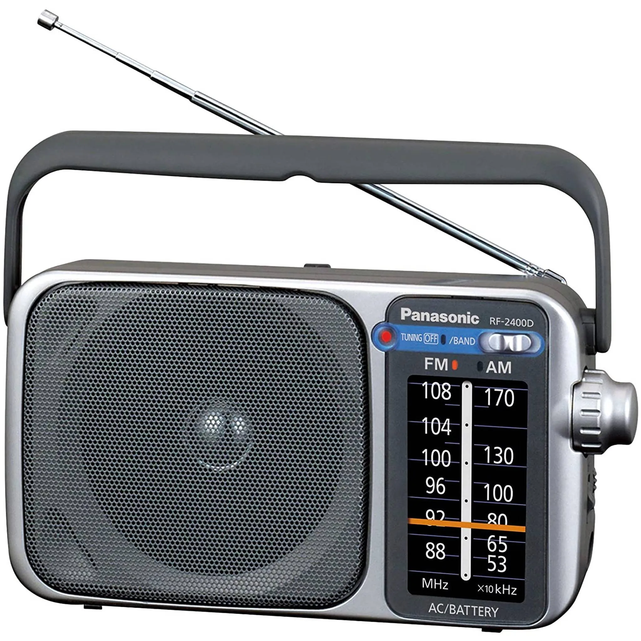 Panasonic Portable AM / FM Radio Silver   4x AA Batteries With Charger   Cloth Bundle