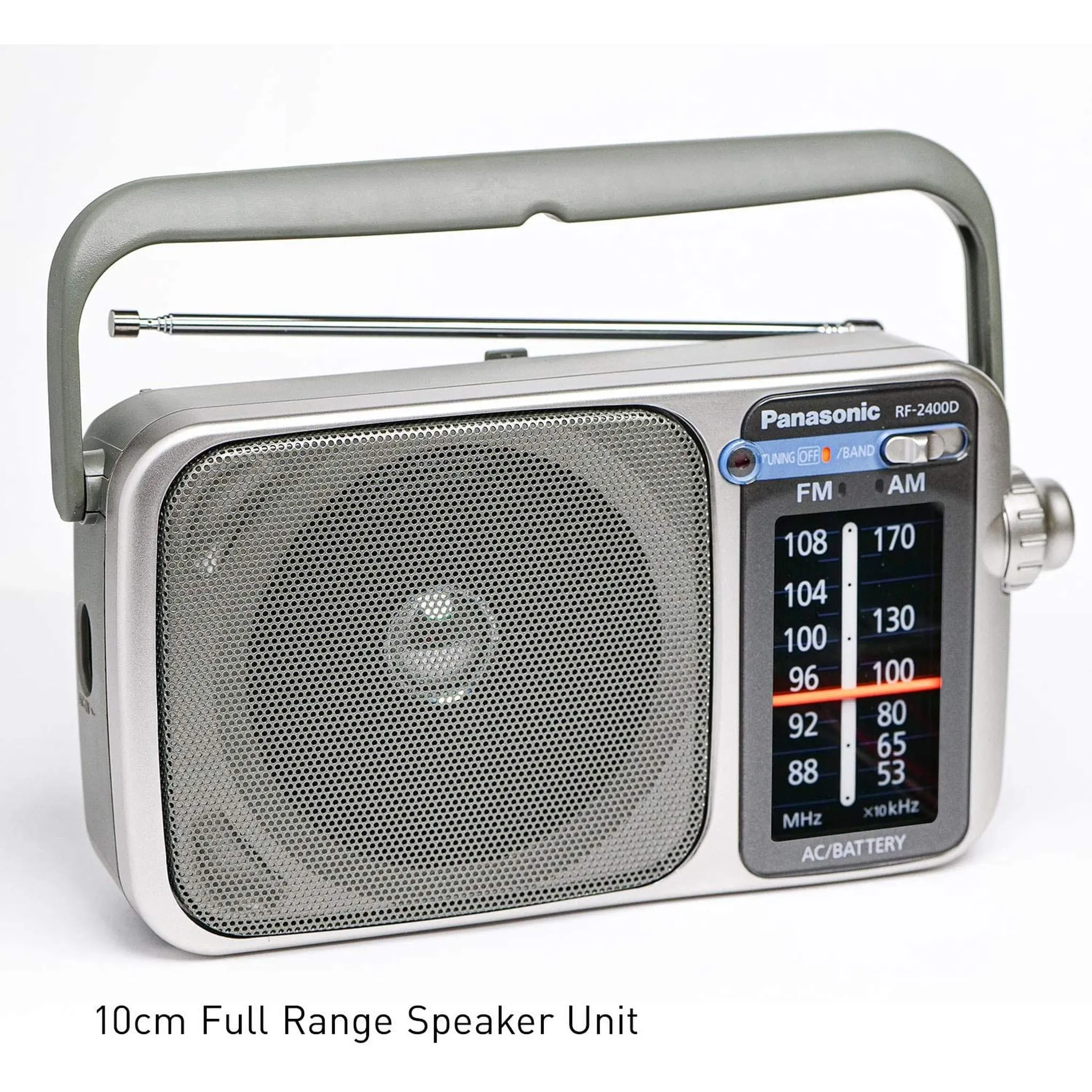 Panasonic Portable AM / FM Radio Silver   4x AA Batteries With Charger   Cloth Bundle