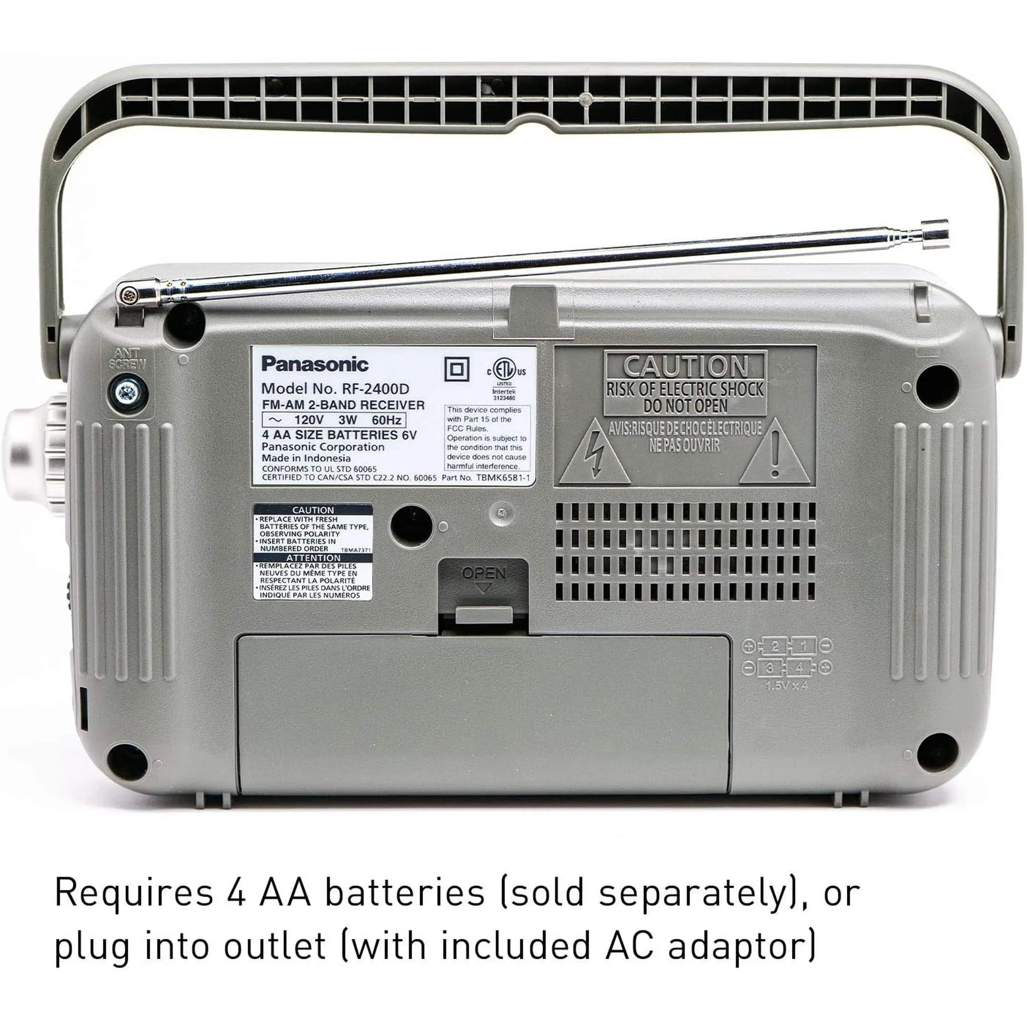 Panasonic Portable AM / FM Radio Silver   4x AA Batteries With Charger   Cloth Bundle