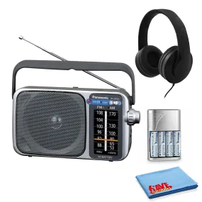 Panasonic Portable AM/FM Radio Silver   AA Batteries   Wired Headphones   Cloth Bundle