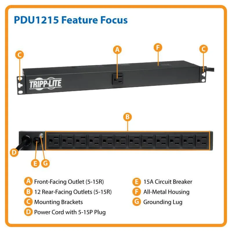 Rack Mounted PDU, 13 Outlet Power Strip, 15' Cord