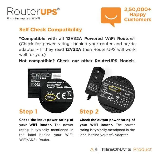 RESONATE RouterUPS Classic CRU12V2A - Power Backup for WiFi Router, ONT, Set Top Boxes