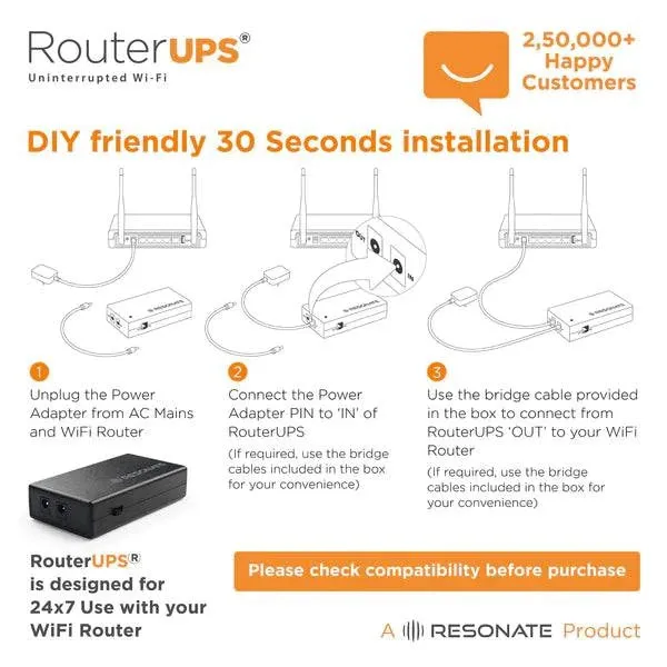 RESONATE RouterUPS Classic CRU12V2A - Power Backup for WiFi Router, ONT, Set Top Boxes