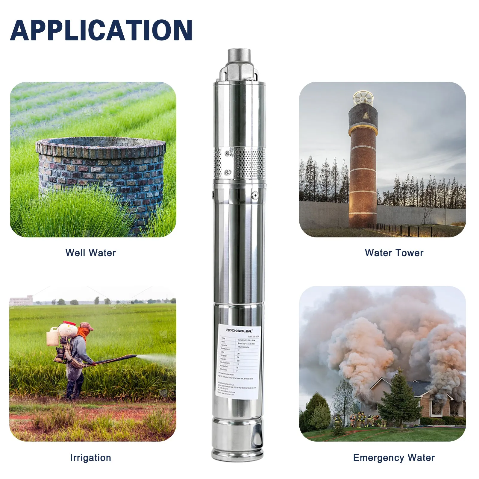 Rocksolar 40-96V 0.8HPSolar DC Brushless submersible Pump with Built in Controller