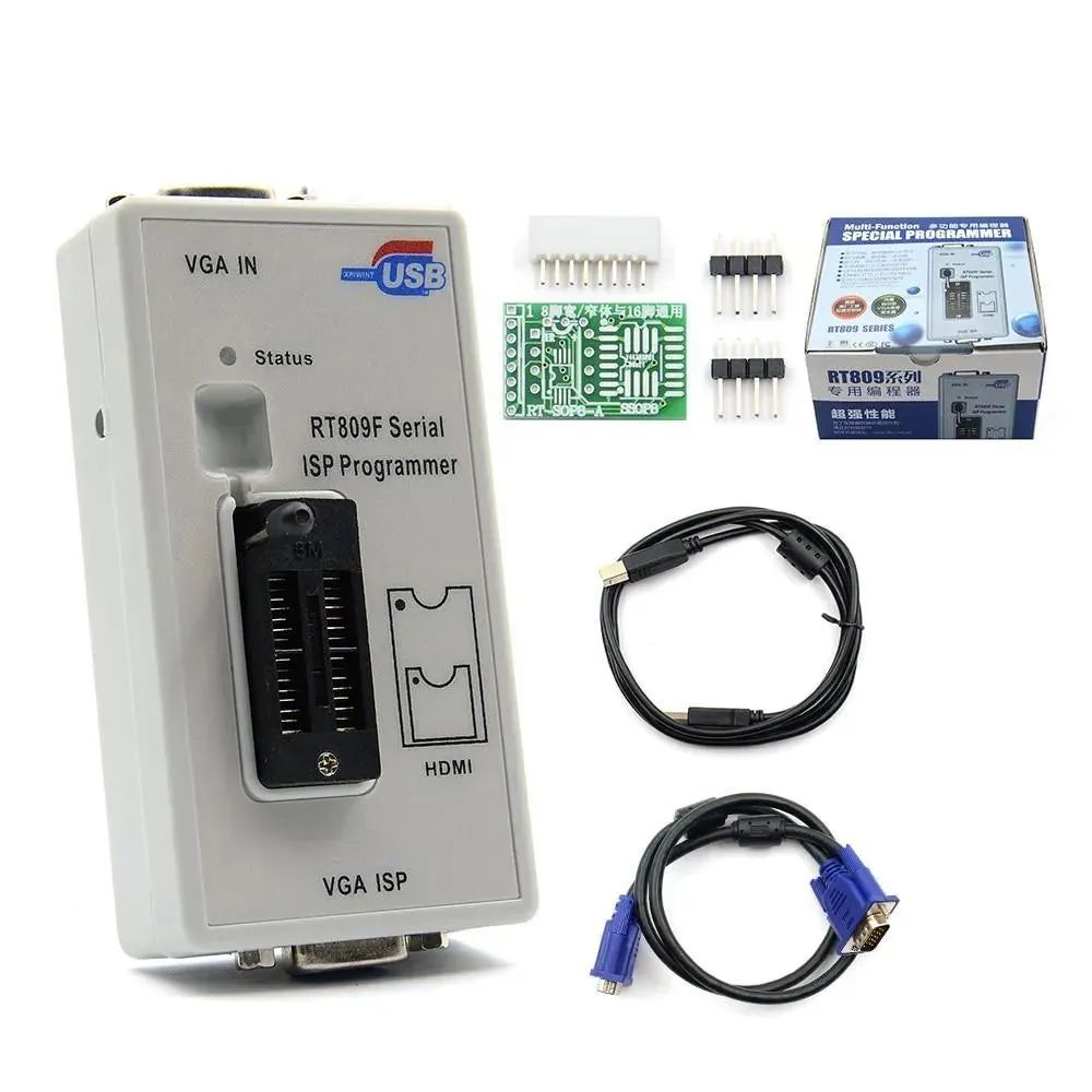 RT809F Serial ISP Programmer: with 12 adapters, 1.8v adapter, SOP8 test clip and EDID cable