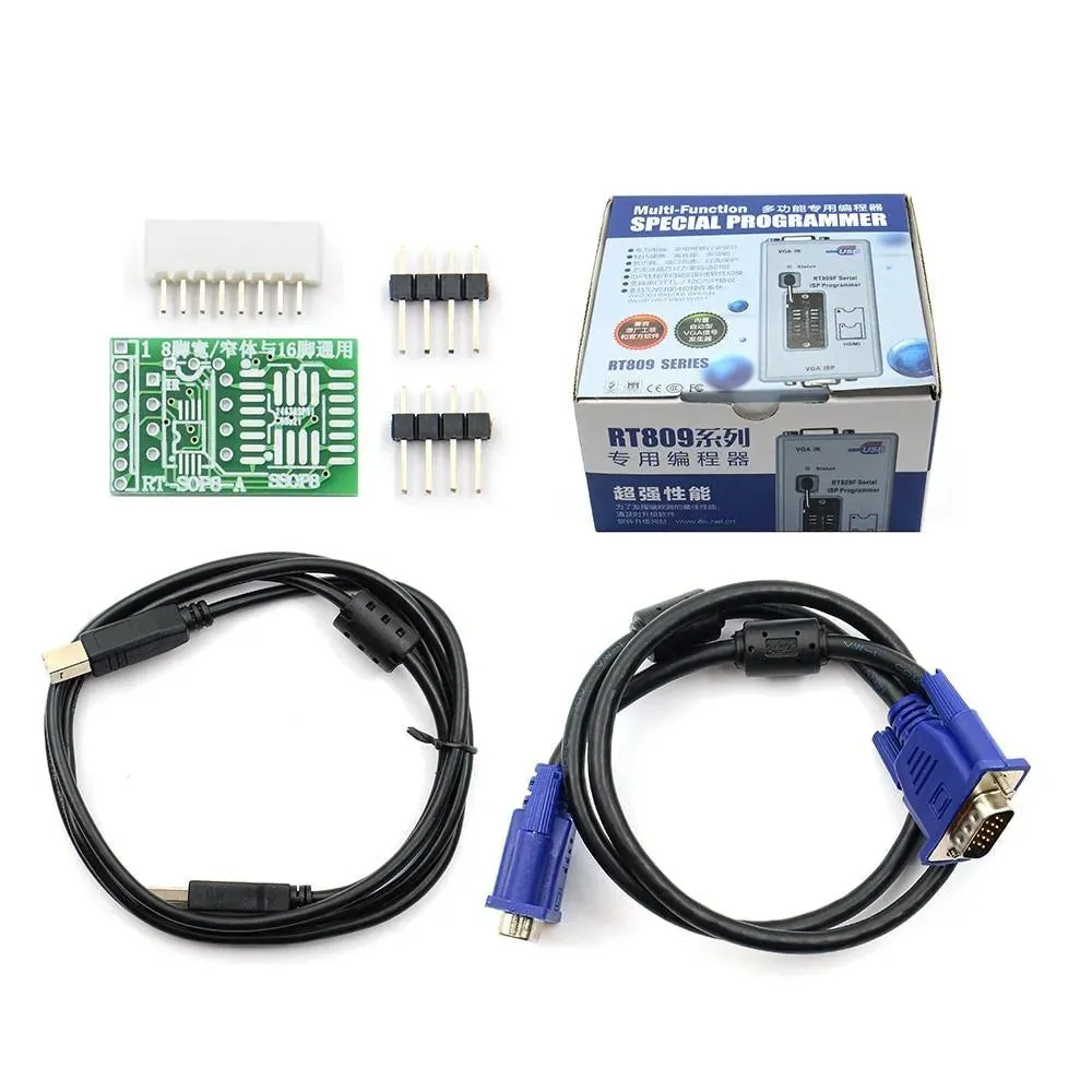 RT809F Serial ISP Programmer: with 12 adapters, 1.8v adapter, SOP8 test clip and EDID cable