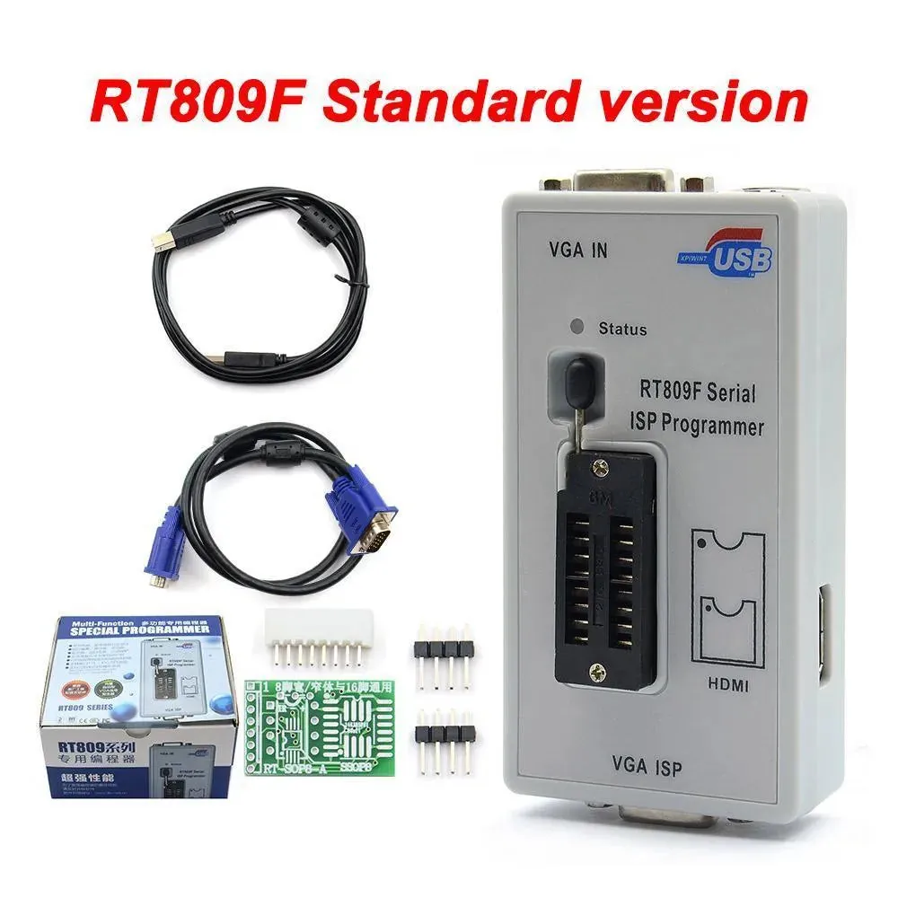 RT809F Serial ISP Programmer: with 12 adapters, 1.8v adapter, SOP8 test clip and EDID cable