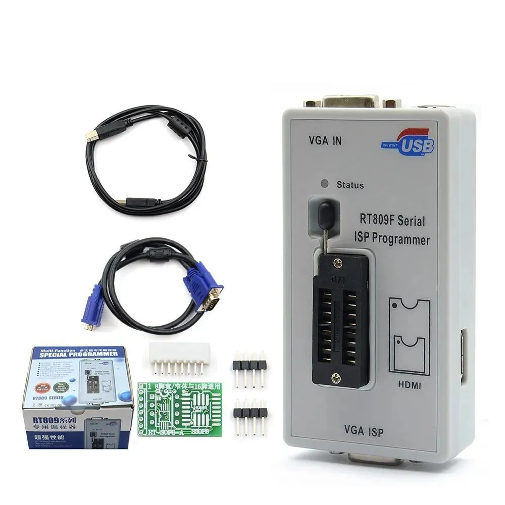 RT809F Serial ISP Programmer: with 12 adapters, 1.8v adapter, SOP8 test clip and EDID cable